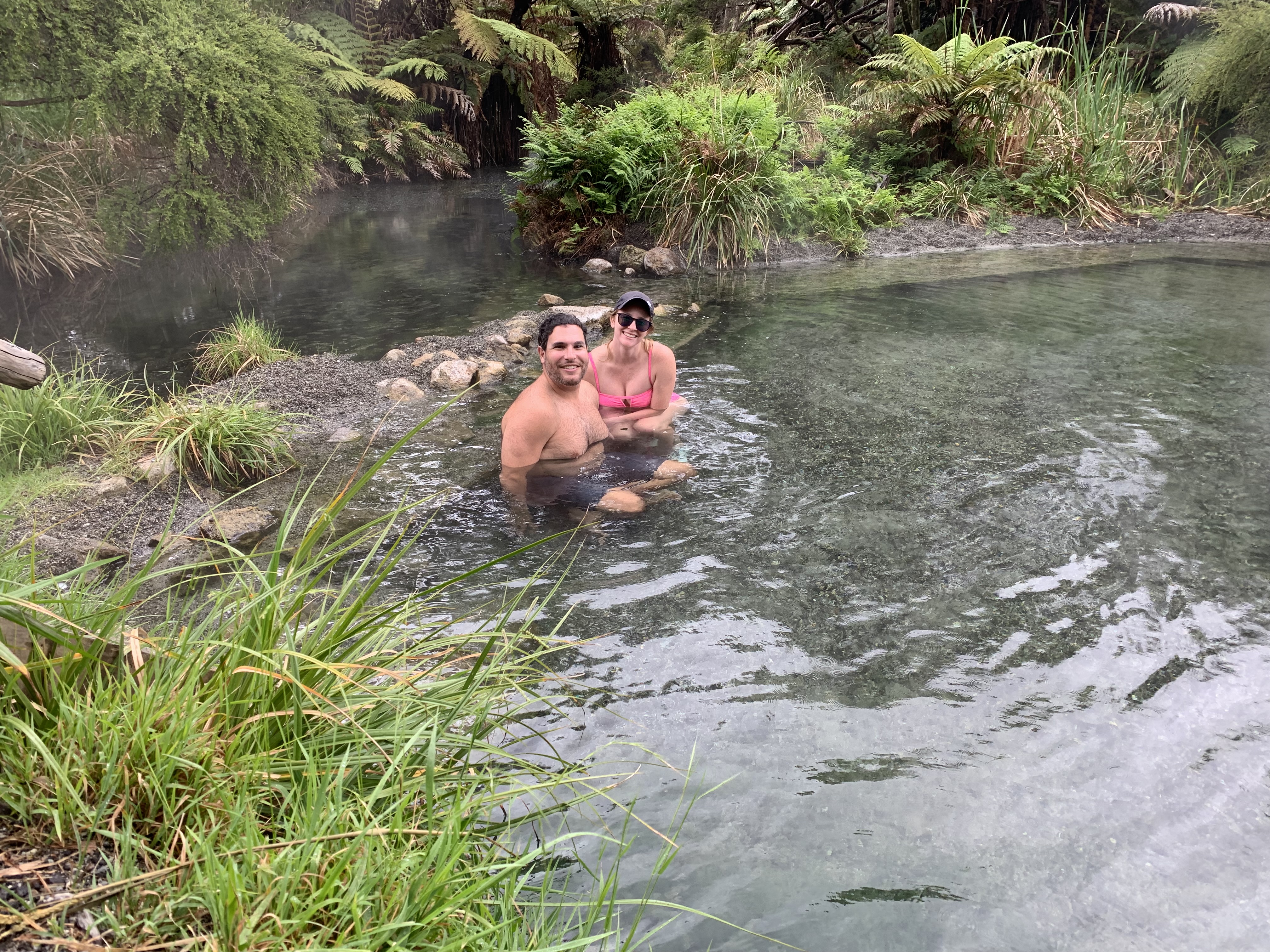 Enjoying a natural hot water spring.